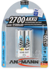 Piles rechargeables NiMH Mignon (AA), 2700 mAh, 2 pièces