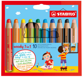 Crayon multi-talents woody 3 en 1, étui en carton de 10