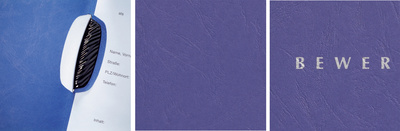 Kunststoffklemme - Karton in Lederprägung - Schriftzug