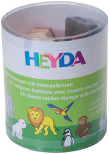 Kit de tampons à motifs "animaux du zoo", dans une boîte ronde transparente