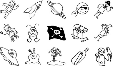 Kit de tampons à motifs "pirates & astronaute", motifs