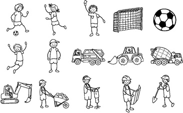 Kit de tampons à motifs "footballeur & chantier", motifs
