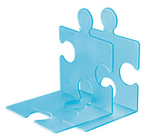 Buchstütze / CD-Ständer PUZZLE, 2er Set, blau-transluzent