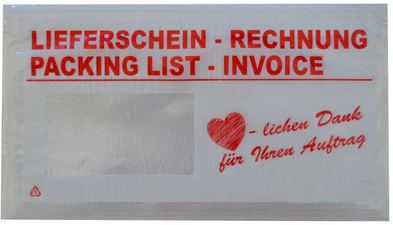 Symbolbild: mit Aufdruck Lieferschein / Rechnung + Herzlichen Dank...