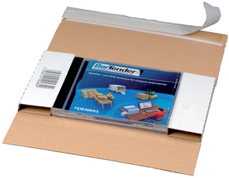 Symbolbild: Jewelcase Versandbrief aus Wellpappe, mit Fenster, in Anwendung