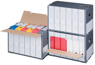 Symbolbild: Archiv-Container mit perforiertem Frontdeckel, in Anwendung