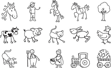 Kit de tampons à motifs "chevaux & ferme", motifs
