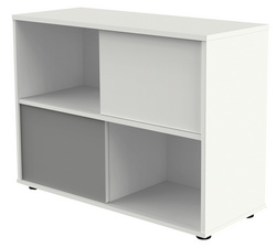 Symbolbild: Schiebetürenregal, weiß / graphit