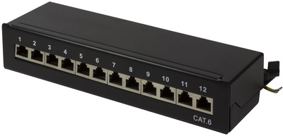 Desktop Patch Panel Kat.6, 12 Port, schwarz