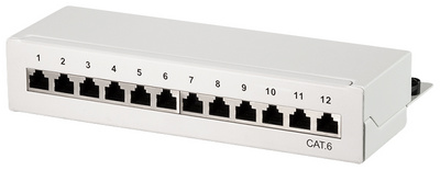 Desktop Patch Panel Kat.6, 12 Port, lichtgrau