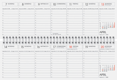 Tischkalender "Querterminbuch", rot - Innenansicht