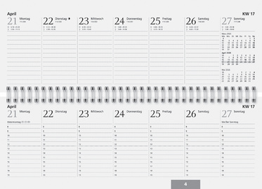 Tischkalender "Querterminbuch", blau - Innenansicht