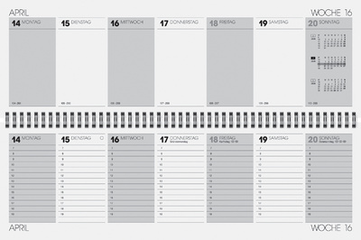 Tischkalender "Querterminkalender", grau - Innenansicht