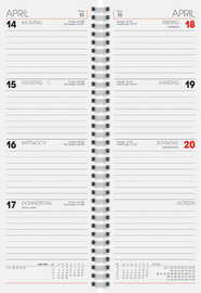 Tischkalender "Vormerkkalender", rot - Innenansicht