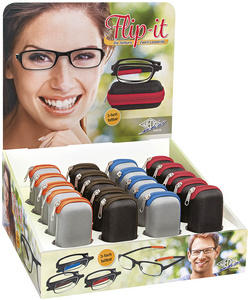 Lunette de lecture pliable "Flip-it", dans un présentoir de 20