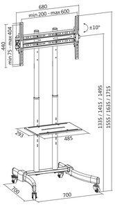 Support pour téléviseur - dimensions