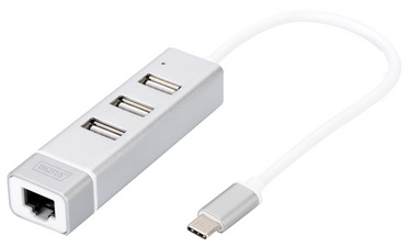 USB 2.0 auf Fast Ethernet Adapter mit 3-Port USB Hub
