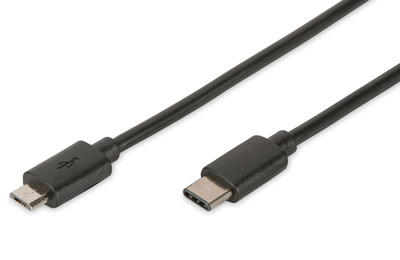 Symbolbild: USB 2.0 Anschlusskabel, USB-C Stecker - Micro USB-B Stecker