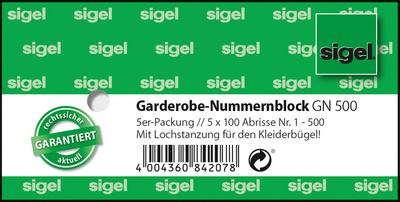 Nummernblock "Garderobe"