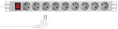 19" Steckdosenleiste, mit Schalter, lichtgrau