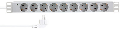 19" Steckdosenleiste, ohne Schalter, lichtgrau