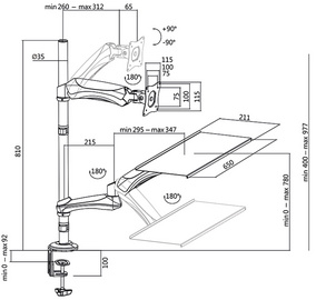 Poste de travail assis-debout, pour 1 moniteur - dimensions