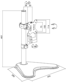 Monitorarm mit Standfuß - Abmessungen