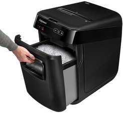 Visuel de référence: Destructeur de documents AutoMax 200M, avec corbeille ouverte