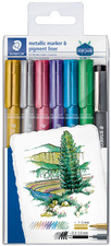 Permanent-Marker Metallic, 6er Etui + GRATIS Pigmentliner