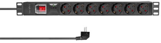 19" Steckdosenleiste mit Überspannungsschutz, 1 HE, 7-fach