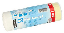 Mülleimerbeutel LDPE mit Zugband, 30 Liter, weiß