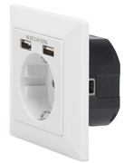 Unterputz-Steckdose, mit 2x USB-Port, Seitenansicht