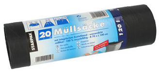 Müllsäcke mit Zugband, LDPE, 120 Liter, schwarz