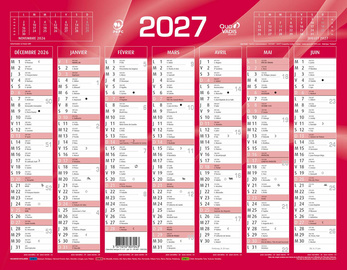  Calendrier de banque mural rouge, face 1