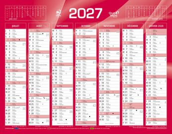 Calendrier de banque mural rouge, face 2