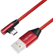 Symbolbild: USB 2.0 Anschlusskabel, USB-A Stecker - USB-C Stecker (90° abgewinkelt), rot