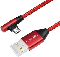 Symbolbild: USB 2.0 Anschlusskabel, USB-A Stecker - Micro-USB Stecker (90 Grad abgewinkelt), rot