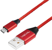 Symbolbild: USB 2.0 Anschlusskabel, USB-A Stecker - Micro-USB Stecker, rot
