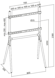 Support pour téléviseur, 4 pieds - dimensions