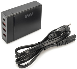 Universal USB Ladeadapter, 4-Port, plus Kabel mit Eurostecker