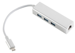 USB 3.1 Adapter, USB 3.1 C-Stecker - RJ45 Ethernet - mit USB-Hub