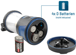 Lampe de camping CL600B, avec le compartiment pour piles ouvert