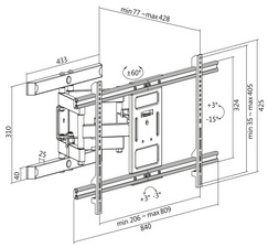 TV-Wandhalterung Full Motion - Abmessungen