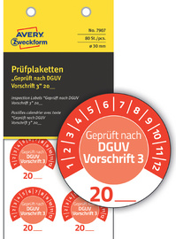 Prüfplaketten "DGUV Vorschrift 3", rot