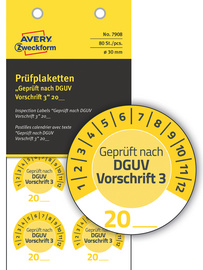 Prüfplaketten "DGUV Vorschrift 3", gelb