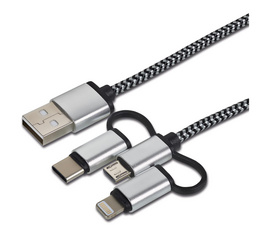 Câble de données & de chargement 3en1, USB A - Lightning + Micro USB + USB-C