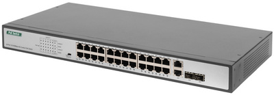19" Fast Ethernet PoE Switch, 24 Port, Unmanaged, 2 Uplinks