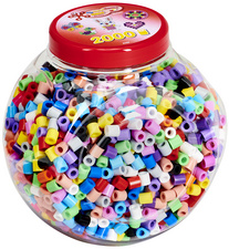 Perles à repasser maxi, dans un pot en plastique, couvercle rouge