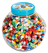 Perles à repasser maxi, dans un pot en plastique, couvercle bleu