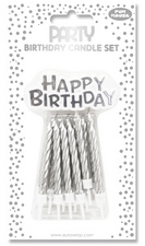 Bougies d'anniversaire "Happy Birthday", argent